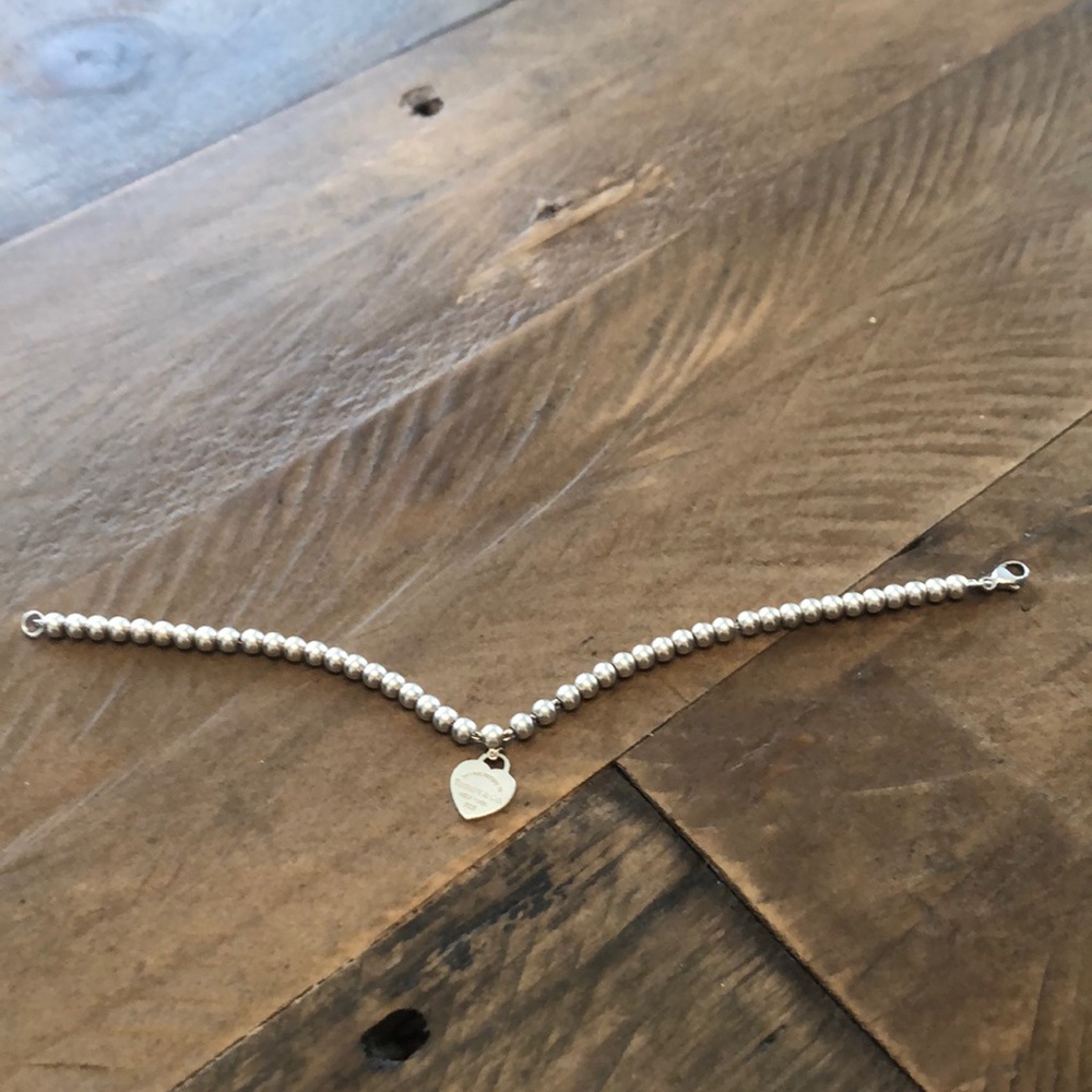 Tiffany bead silver bracelet with heart charm